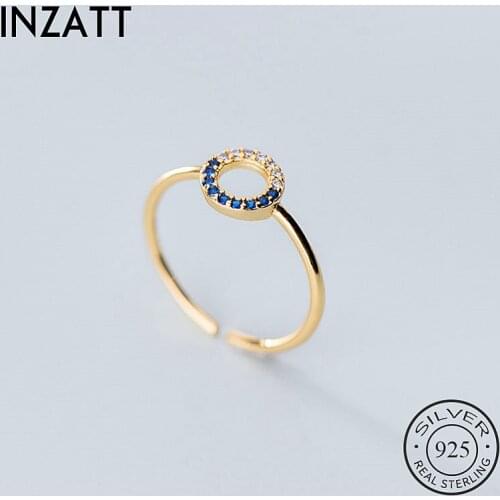 INZATT Real 925 Sterling Silver Zircon Round Adjustable Ring For Fashion Women Party Fine Jewelry Minimalist Accessories Gift