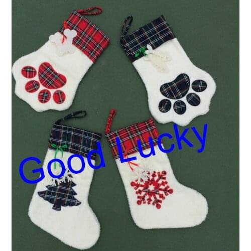 200pcs/lot free shipping new arrival monogrammed dog paw Christmas Stocking 4 styles mixed good quality X-mas gift bags