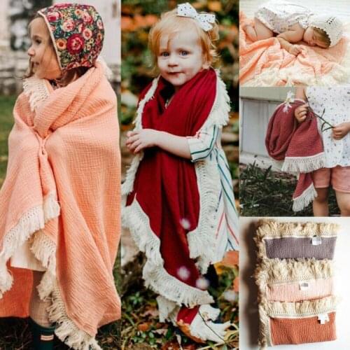 Newborn Baby Soft Tassels Swaddle Wrap Swaddling Sleeping Bag Blanket Headband Set