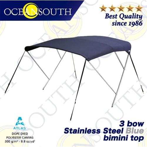 Oceansouth Stainless Steel 3 Bow Bimini 25mm 316 Tube Heavy-Duty Boat-cover Top Canopy Water Sun proof UV Protection Blue