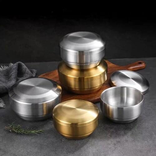 304 Korean Stainless Steel Double Rice Bowl With Lid Soup Bowl Steamed Rice Bowl Anti-Scalding Child Small Bowl NJ72117