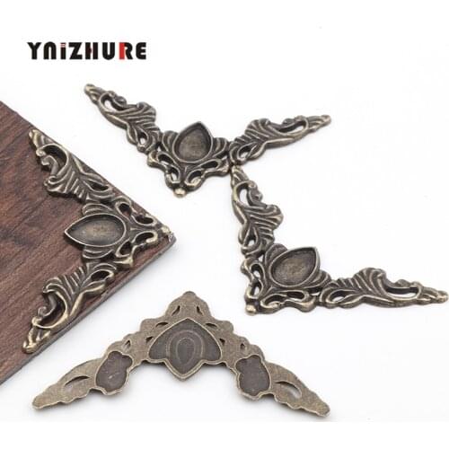 40*40mm 4Pcs Filigree Triangle Flower Wraps Cabochon,Ancient Bronze Tone Corner,Flatback Metal Embellishments Scrapbooking