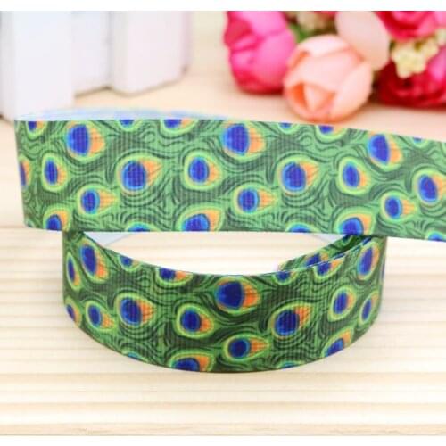 7/8'' Free shipping peacock printed grosgrain ribbon hair bow headwear party decoration wholesale OEM 22mm H4765