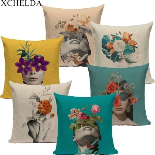 Abstract Print Flower Lady Cushion Cover Sofa Seat 40*40 45*45 Pillowcase Living Room Home Decorative Accessories Pillow Cases