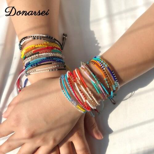 Donarsei Bohemian Multilayer Colorful Beaded Bracelet For Women Adjustable Handmade Japan Miyuki Glass Bracelet Friendship Gift