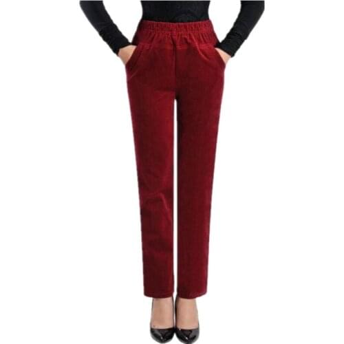 New 2021 Women Cotton Corduroy Pants Autumn Spring Elastic High Waist Thick Casual Pants Plus Size Straight Pants Women S501