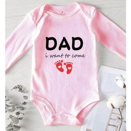 Long Short Sleeve Baby Boy Clothes Rompers Summer Winter Dad I Want To Come Printed Newborn Clothing Baby Shower Gifts