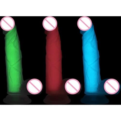 Erotic 7.5 inch Jelly Silicone Luminous Realistic Dildo Glow in the Dark Suction Cup Penis Strapon Dick Adult Sex Toys for Woman