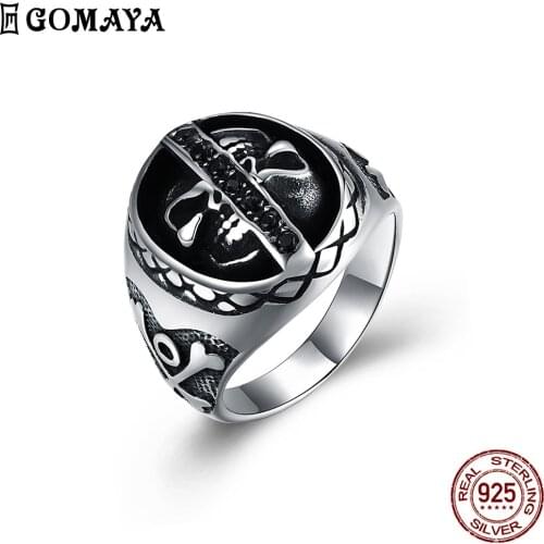 GOMAYA Hollow Out Skull Shape Rings For Men Stainless Steel Black Punk Style Unisex Fashion Jewelry Party Birthday Gift On Sale