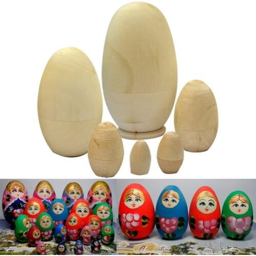 Hot Se 6pcs/ Set Lovely Unpainted DIY Blank Wooden Embryos Russian Nesting Matryoshka Dolls Toys for Kids Children Gift