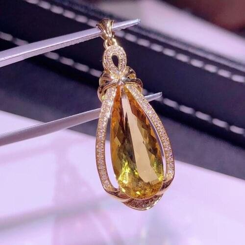 H703 Fine Jewelry Collection Brazil Origin Real 18K Rose Gold 100% Natural Yellow Citrine 5.11ct Gemstone Pendant Necklace