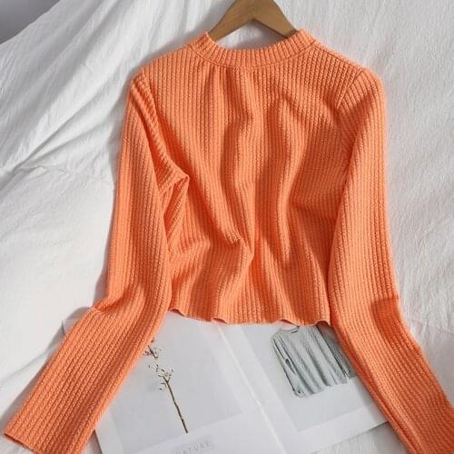 HELIAR Women Spring Slim T-shirts Women Long Sleeve Jumpers Color Crop Top Female Cute Ruffle Tees For Teen Girls Pullovers