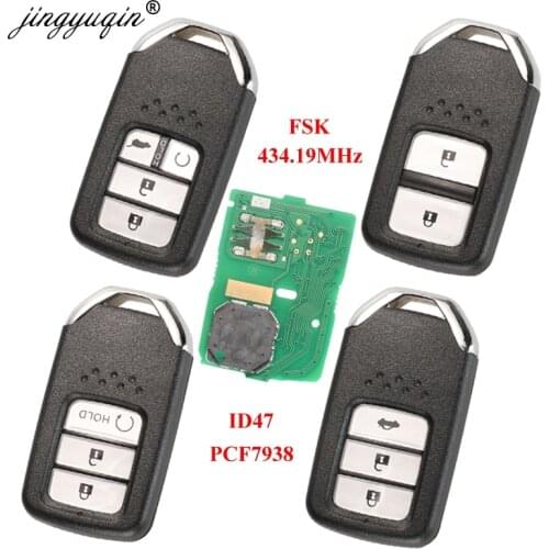 Jingyuqin 2/3/4 BTN Remote Smart Car key 434Mhz FSK For Honda Greiz Fit City Jazz XRV Venzel HRV CRV ID47 CHIP