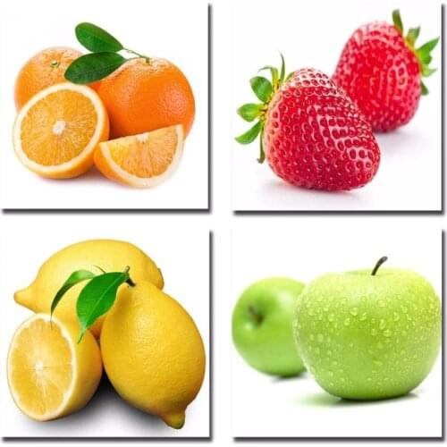 Canvas Painting 4 panel Restaurant Fruits Orange Grape Green Apple Wall Art Modern Modular Pictures On For Kitchen Decor Poster