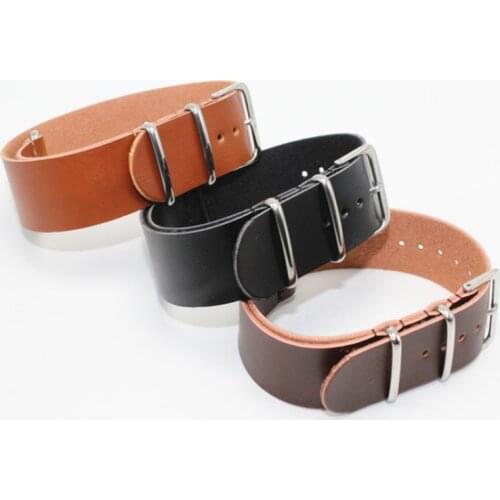 18MM 20MM 22MM 24MM Watch Strap Genuine Leather Solid Color Wrist Band NATO Leather Straps Zulu Clock Replacement