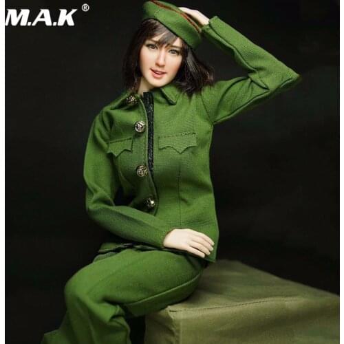 1/6 Korean Female Soldier Figure Accessory Costume Green Military Mother Clothes & Trousers & Cap Model for 12'' Action Figure
