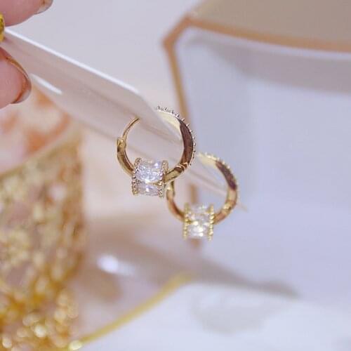 Fashion jewelry 14K real gold plating exquisite copper inlaid zircon simple round earrings elegant femalesmall hoop earrings