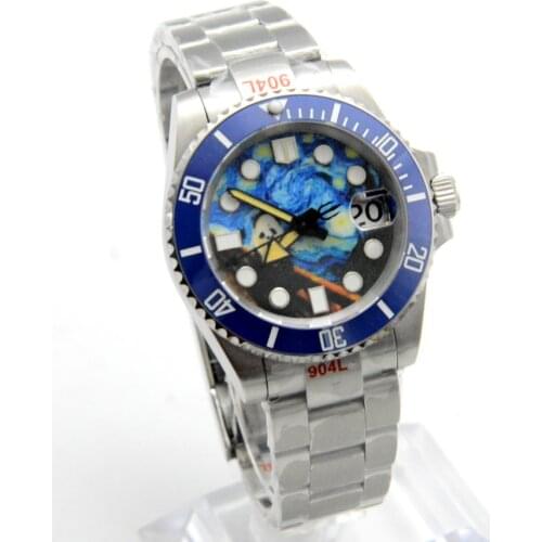 40MM Sapphire Glass Mens Automatic Watch NH35 Movement Luminous Date Mechanical Mens Watch Stainless Steel Strap