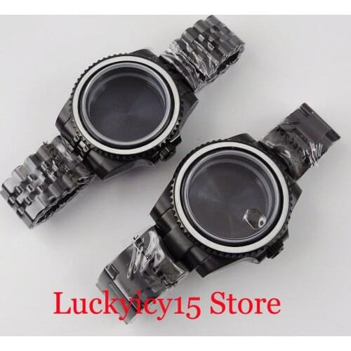 40mm Black PVD Coated 40mm Automatic Men Watch Case for NH35 NH35A NH36 Oyster / Jubilee Strap Rotating Bezel Sapphire Crystal