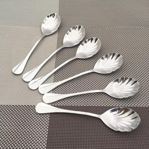 Stainless Steel Dessert Coffee Spoons set Shell Shape Sugar Ice Cream Spoon Teaspoon Cake Scoop Dinnerware Cutlery set