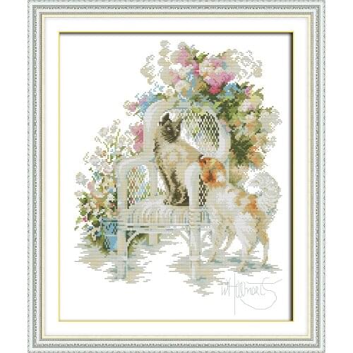 The cat and the dog cross stitch kit aida 14ct 11ct print canvas hand sew cross-stitching embroidery DIY handmade needlework