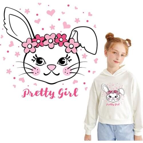 Rabbit bunny cartoon patches thermo stickers On clothing iron on transfers for clothes hoodie iron on vinyl transfers stripe diy