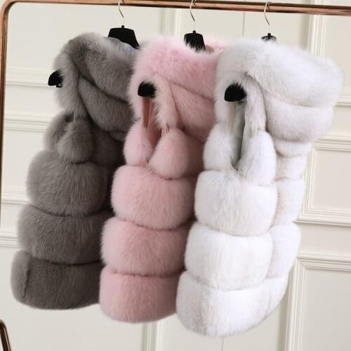 FURSARCAR New Fashion Natural Fox Fur Vest Winter Women Fur Coat With Hood 70cm Long Thick Fox Fur Gilet Luxury Girl Real Fur