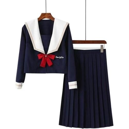 New Arrival Japanese School Uniforms For Girls Cute Long-length Sailor Tops Pleated Skirt Full Sets Cosplay Jk Costume Series XL
