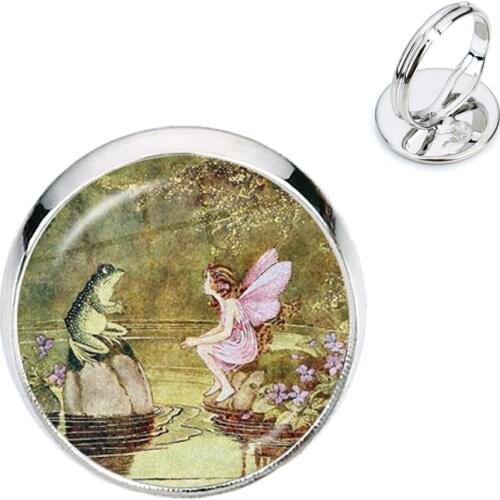New Handcraft Vintage Fairy Frog Ring Fairy Ring Frog Jewelry 2021 Fine Line Silver-Plated Adjustable Glass Rings Feminino