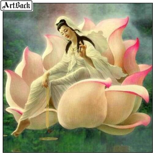 New 5d diy diamond painting Guanyin Lotus full square religion 3d diamond mosaic rhinestone sticker home decor