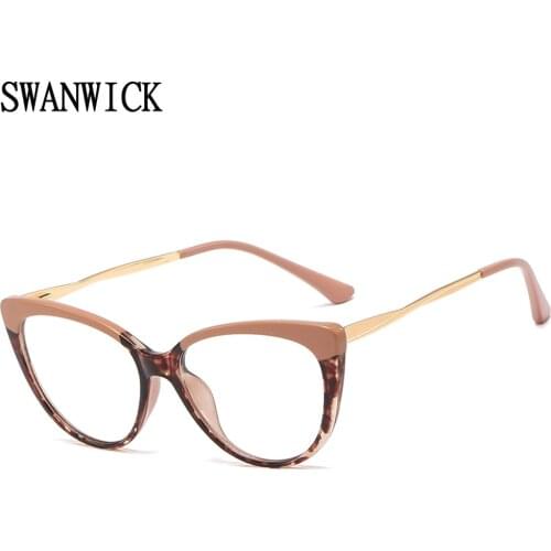 Swanwick cat eye glasses frames women blue light blocking glasses half metal clear female optical fashion eyewear accessories