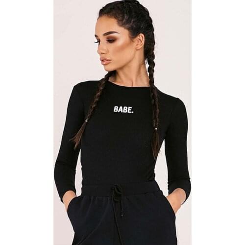 Autumn 2021 Letter Printing jumpsuit Stretch Long Sleeve Bodysuit Spring Fashion Women Solid O-neck Fitness Bodysuits Romper
