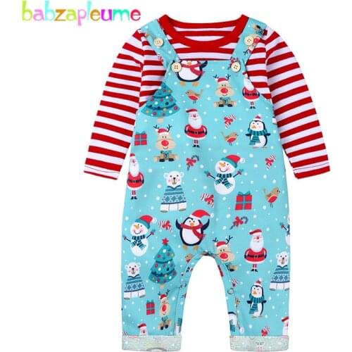 2Piece Fall Baby Girl Clothes Christmas Outfit Casual Stripe Long Sleeve T-shirt+Cartoon Cute Jumpsuit Newborn Clothing Set 1968