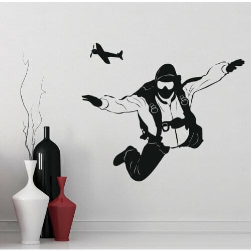 Parachuting Aircraft Wall Decal Extreme Sport Crazy Brave Art Mural Vinyl Window Glass Stickers Teens Bedroom Home Decor Q145