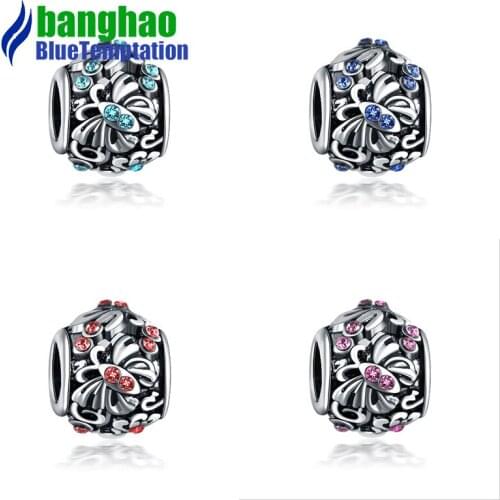 Plata de ley 1pcs Jewelry accessories wholesale DIY bracelet loose beads butterfly crystal alloy large hole beads CTB584
