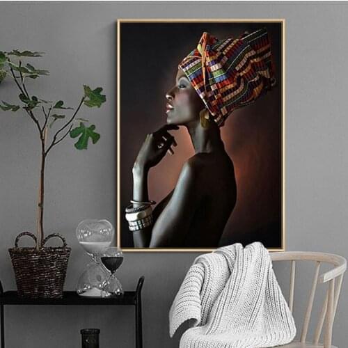 African Nude Woman Indian Headband Portrait Canvas Painting Posters Prints Scandinavian Wall Art Picture for Living Room Cuadros
