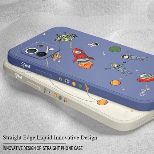 For Huawei Xiaomi Mi 11 11i 10T 9T Case Side Space Liquid Slicone Phone Cover 10 9 8 Poco F2 X2 F3 ProShockproof Soft Case