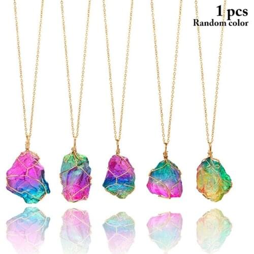 Random Shape Stone Clavicle Necklace Elegant Colorful Stone Pendant Necklace Charm Necklace Irregular Crystal Necklace