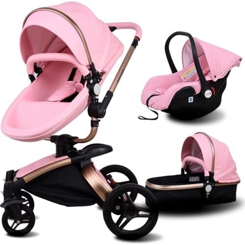Newborn 3 In 1 Luxury Stroller Babyfond Two-way Foldable Four-wheeled Baby Pram Leather Aluminium Alloy Frame Carrinho De Bebe