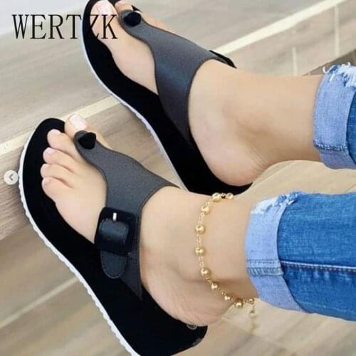2021 Women Leather Slippers Comfy Platform Flat Ladies Casual Soft Clip Toe Foot Correction Sandal Orthopedic Bunion Corrector