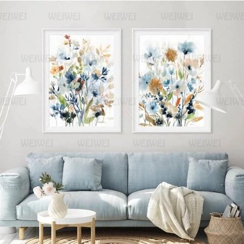 Modern Watercolor Ink Flowers Leaves Canvas Painting Wall Art Picture Poster and Prints for Kitchen Living Room Home Decoration