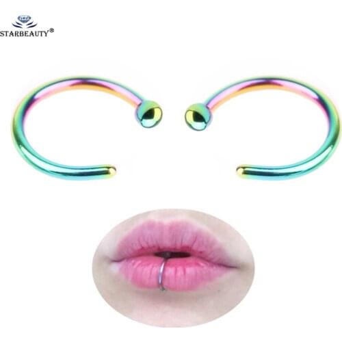 Starbeauty 2pcs/Lot Ball End Fake Lip Ring C Clip Nose Ring 0.8mm Lip Piercing Nose Hoop for Women Body Jewelry Drop Shipping