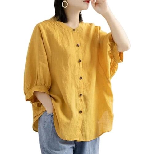 Summer Women Shirt Blouse Fashion Button Placket Breathable Vintage Ladies Shirts Lantern Half Sleeve Plus Size Blouses Shirt