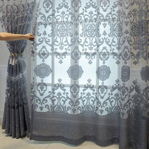 Tiyana European Luxury Grey Embroidered Tulle Curtains Jacquard Sheer Panel For Living Room Bedroom Royal Home Decor #4AG727#4