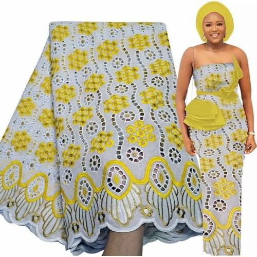 Fabricbob Cotton Lace Fabric 2.5 Yards High Quality Borer Embroidery African Swiss Voile Dry Lace Material Nigerian Party Fabric
