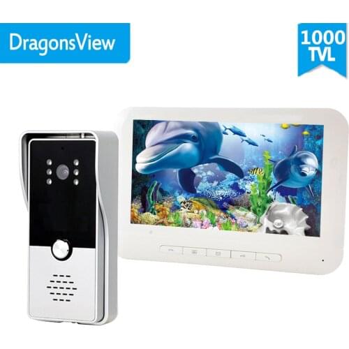 Dragonsview Video Door Phone Doorbell Intercom System with Electric Lock 7 Inch White Unlock Exit Button Talk