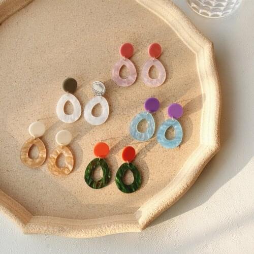 AOMU Fashion Geometric Round Oval Colorful Acrylic Dangle Drop Earrings for Women Hit Color Earrings New Year Gifts