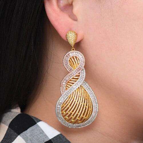 LARRAURI Famous Brand Trendy Nigerian Dangle Earrings Trendy Zircon CZ Wedding Engagement Party Dubai Earrings for Women 2020