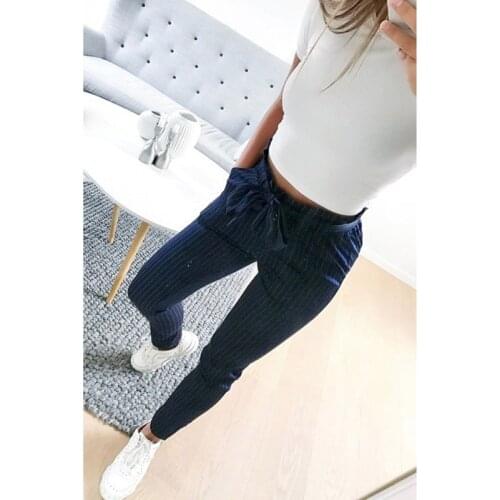 Striped OL Chiffon High Waist Harem Pants Women Stringyselvedge Summer Style Casual Pants Female Trousers