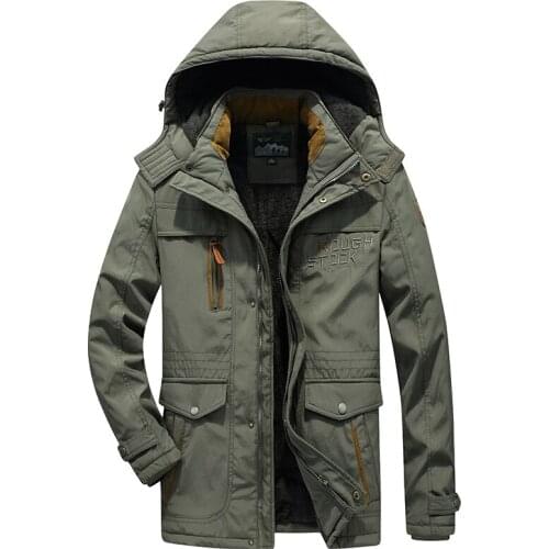 Winter Mens Mid-Long Windbreakers Coats Outdoor Hiking Camping Fleece Thick Warm Cotton Jacket Plus Size 5XL 6XL Multi-pocket